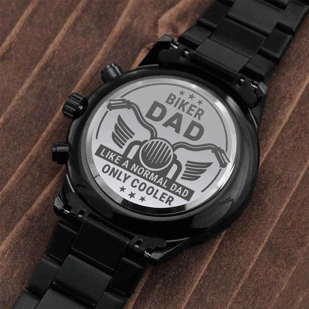 To My Biker Dad - Premium Black Chronograph Watch - Happy Father's Day Gift Set - SLDDL0029 - Sunshine Letters Co