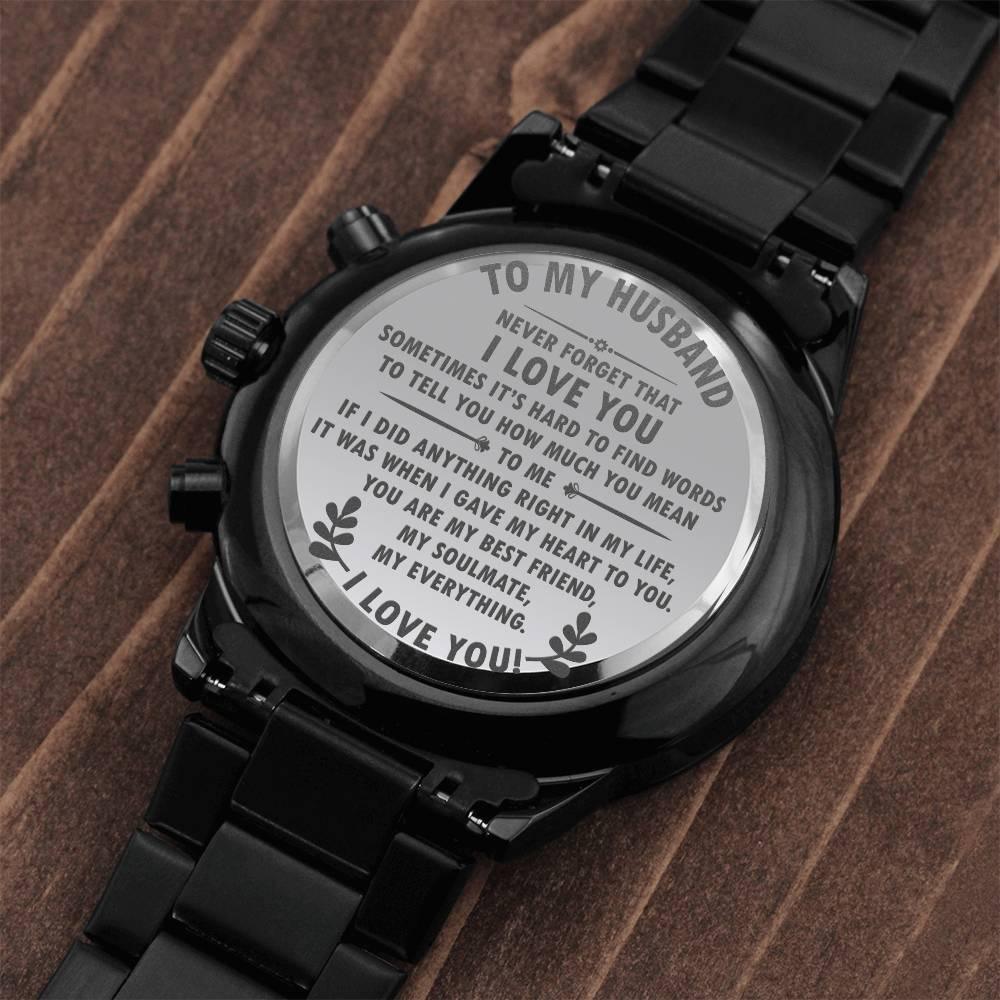 To My Husband - Premium Black Chronograph Watch - Gift Set - SLDDL0038 - Sunshine Letters Co