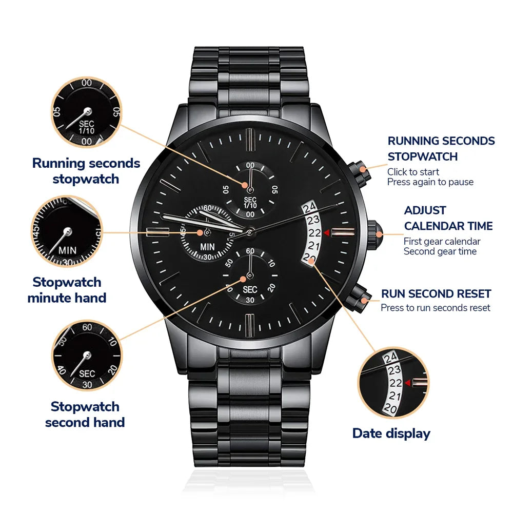 To My Biker Dad - Premium Black Chronograph Watch - Happy Father's Day Gift Set - SLDDL0029 - Sunshine Letters Co