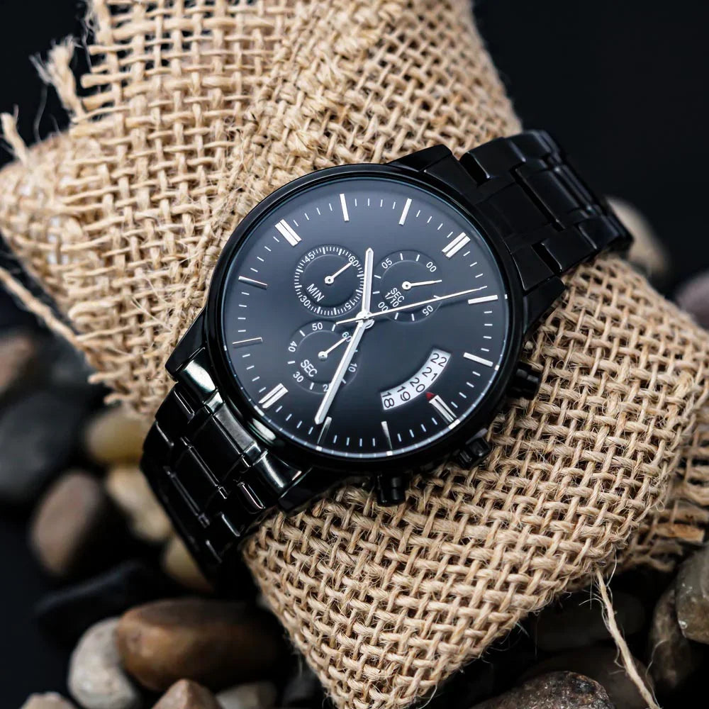 To My Biker Dad - Premium Black Chronograph Watch - Happy Father's Day Gift Set - SLDDL0029 - Sunshine Letters Co