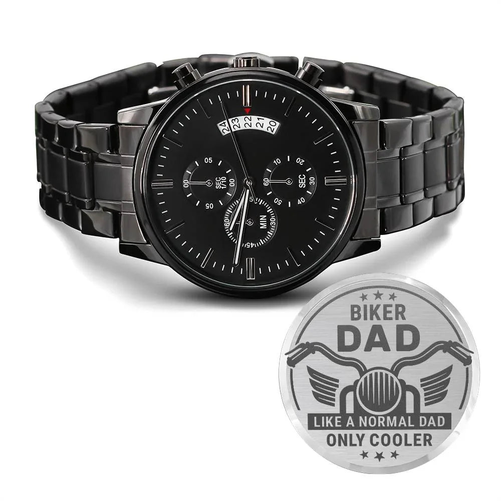 To My Biker Dad - Premium Black Chronograph Watch - Happy Father's Day Gift Set - SLDDL0029 - Sunshine Letters Co
