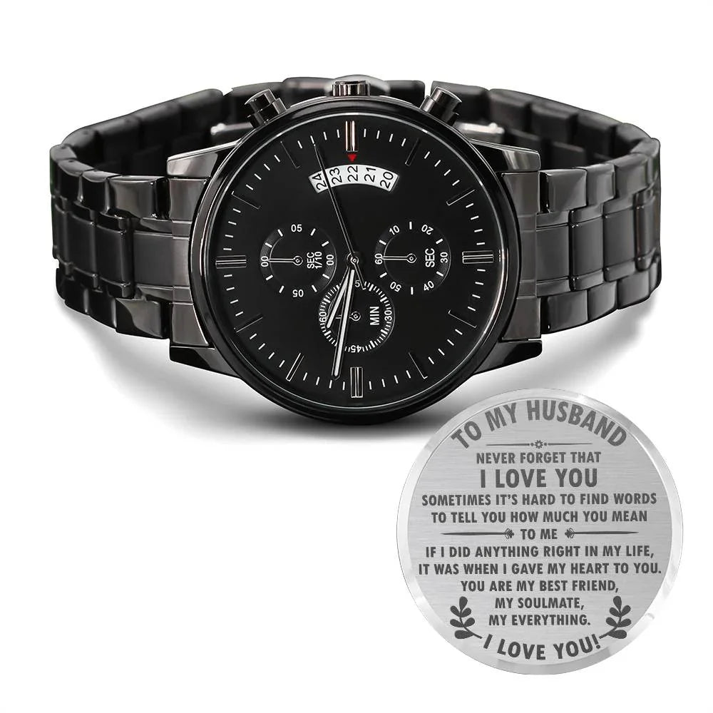 To My Husband - Premium Black Chronograph Watch - Gift Set - SLDDL0038 - Sunshine Letters Co