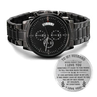 To My Husband - Premium Black Chronograph Watch - Gift Set - SLDDL0038 - Sunshine Letters Co