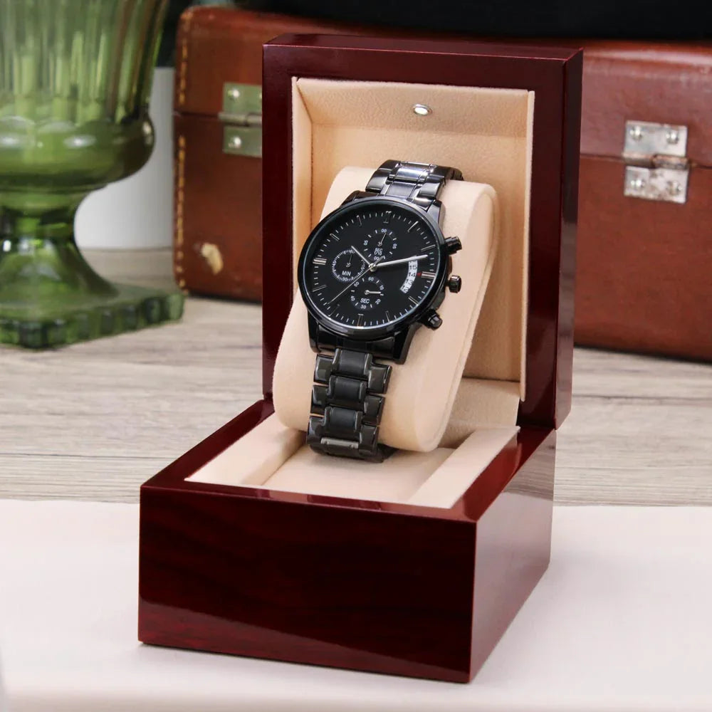 To My Husband - Premium Black Chronograph Watch - Gift Set - SLDDL0038 - Sunshine Letters Co