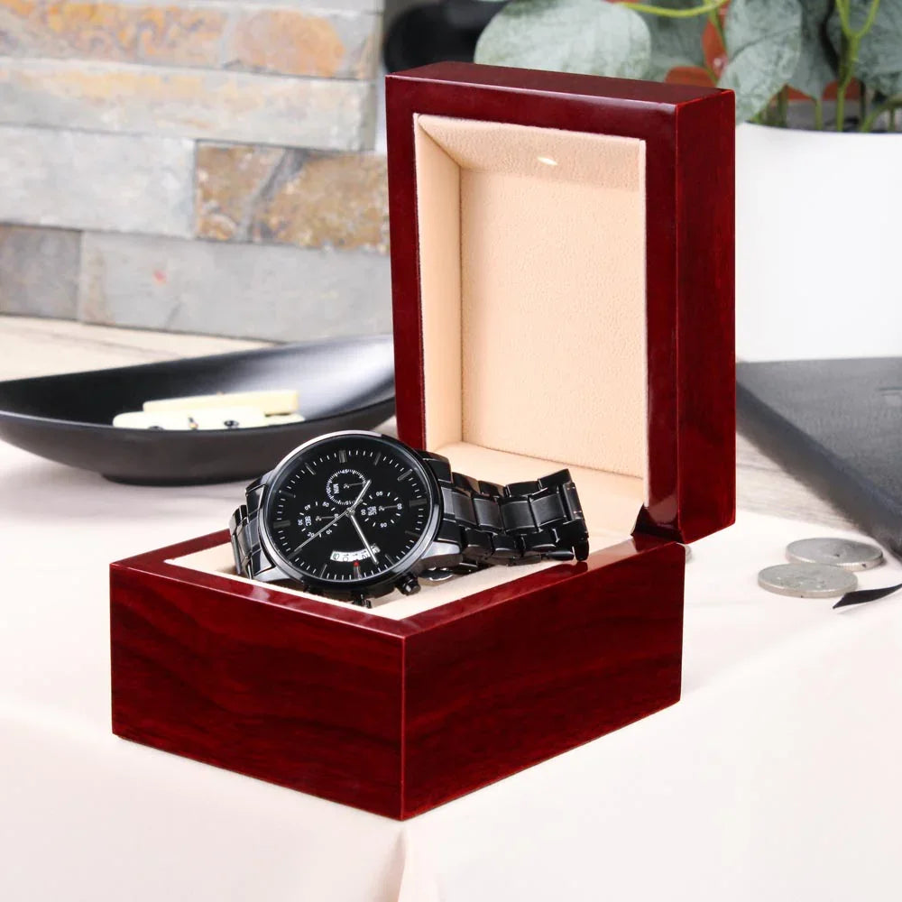 To My Husband - Premium Black Chronograph Watch - Gift Set - SLDDL0038 - Sunshine Letters Co