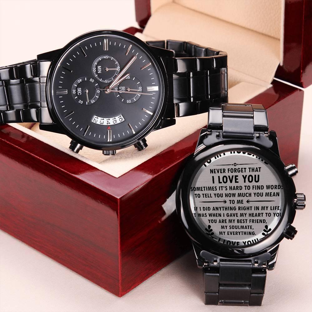 To My Husband - Premium Black Chronograph Watch - Gift Set - SLDDL0038 - Sunshine Letters Co