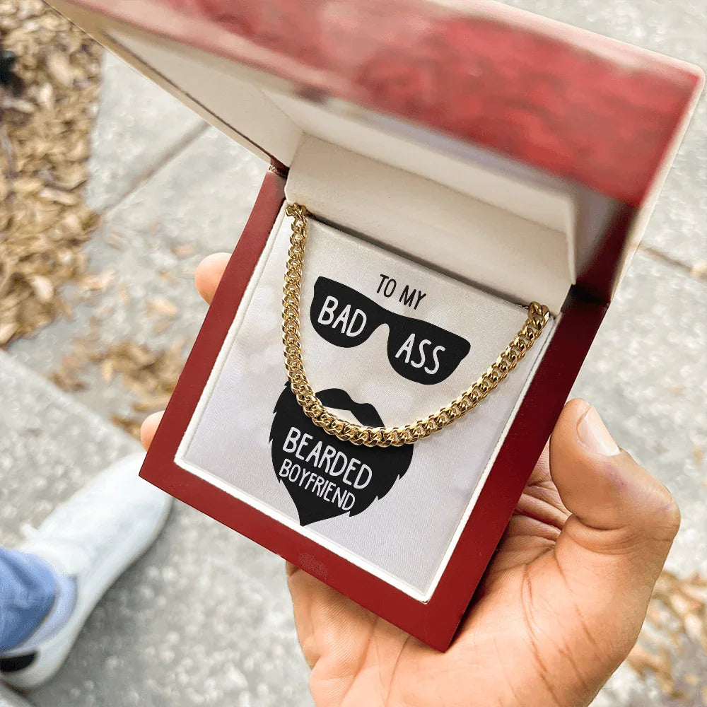 To My Badass Bearded Boyfriend - Cuban Link Chain - Gift Set - SLDDL0078 - Sunshine Letters Co