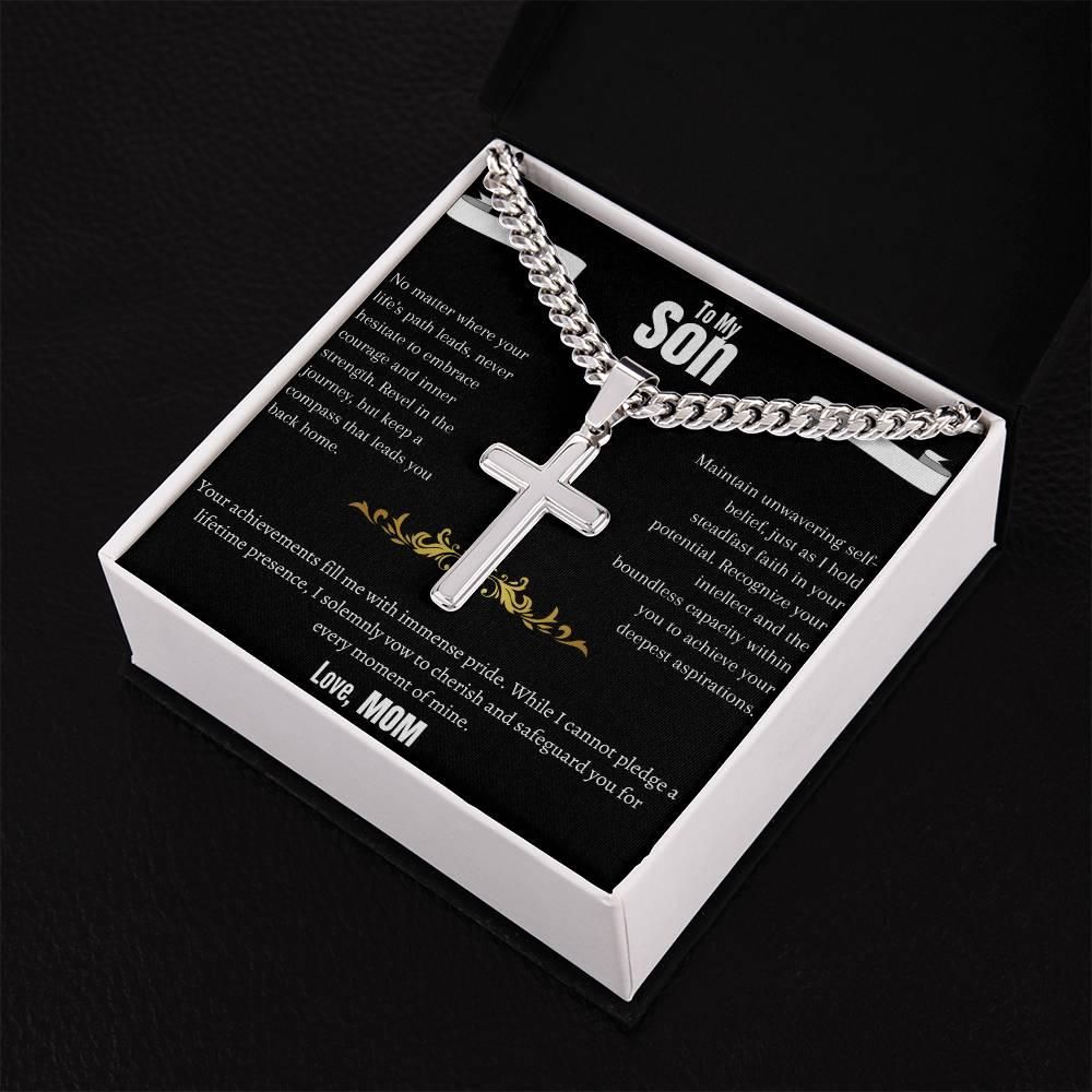 To My Son - Cuban Chain - Artisan Cross Necklace - Gift Set - SLDDL0010 - Sunshine Letters Co
