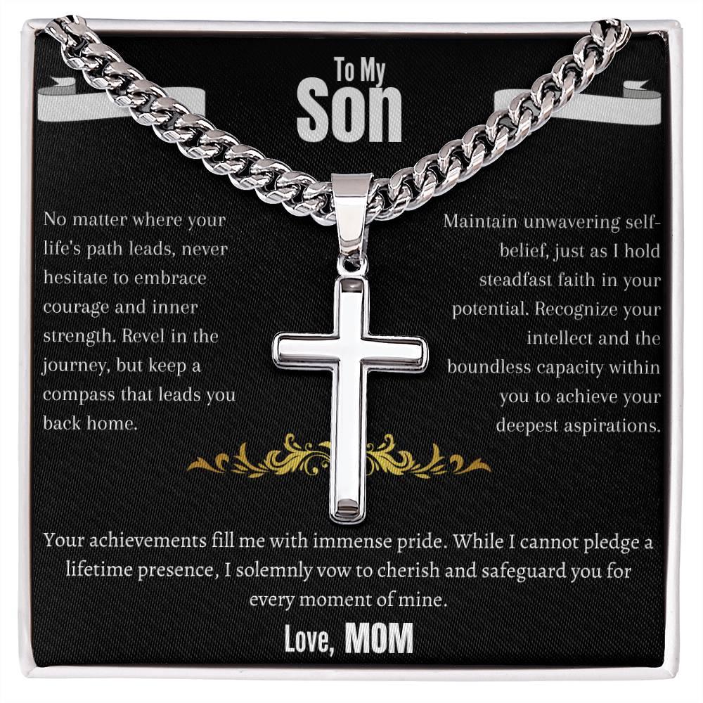 To My Son - Cuban Chain - Artisan Cross Necklace - Gift Set - SLDDL0010 - Sunshine Letters Co