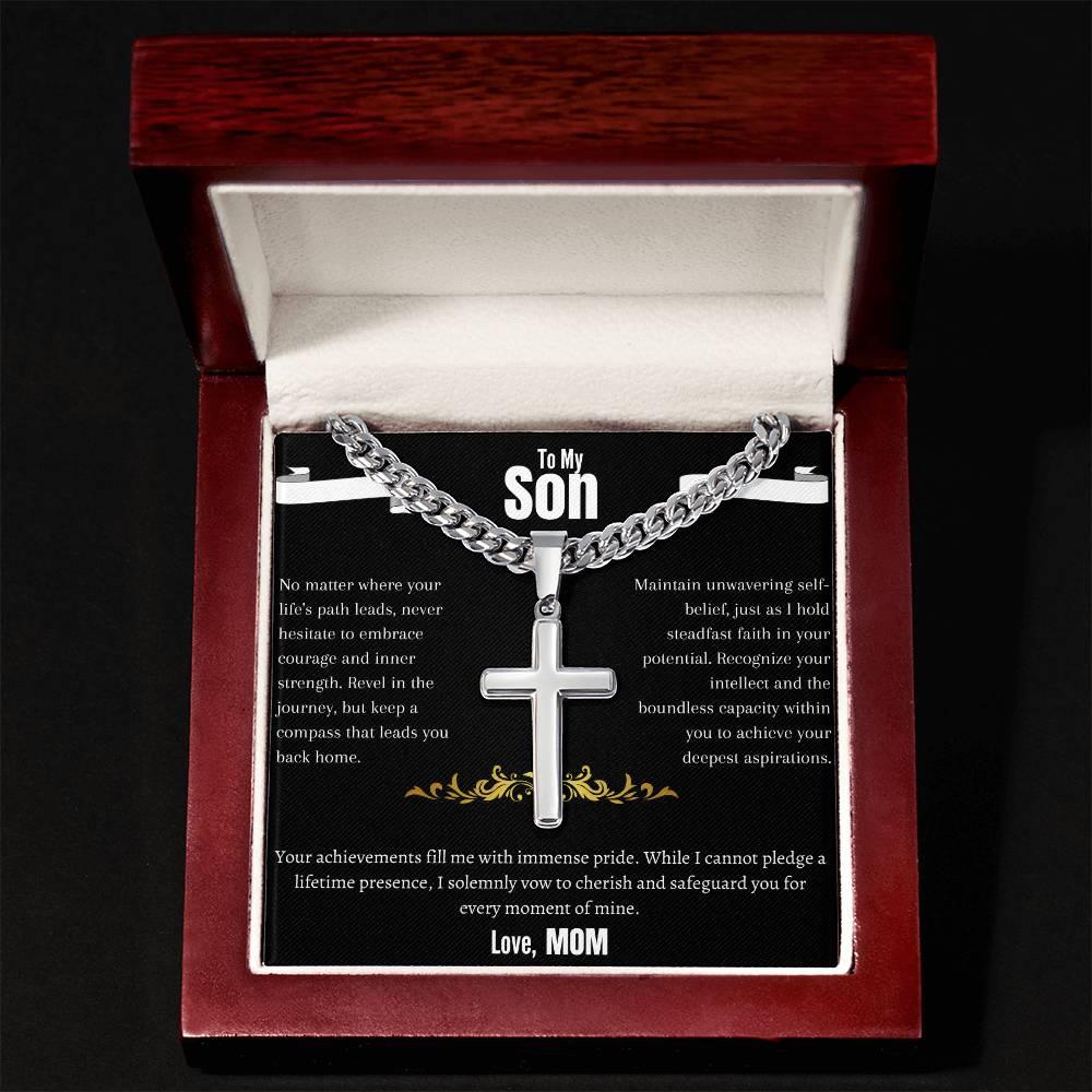 To My Son - Cuban Chain - Artisan Cross Necklace - Gift Set - SLDDL0010 - Sunshine Letters Co