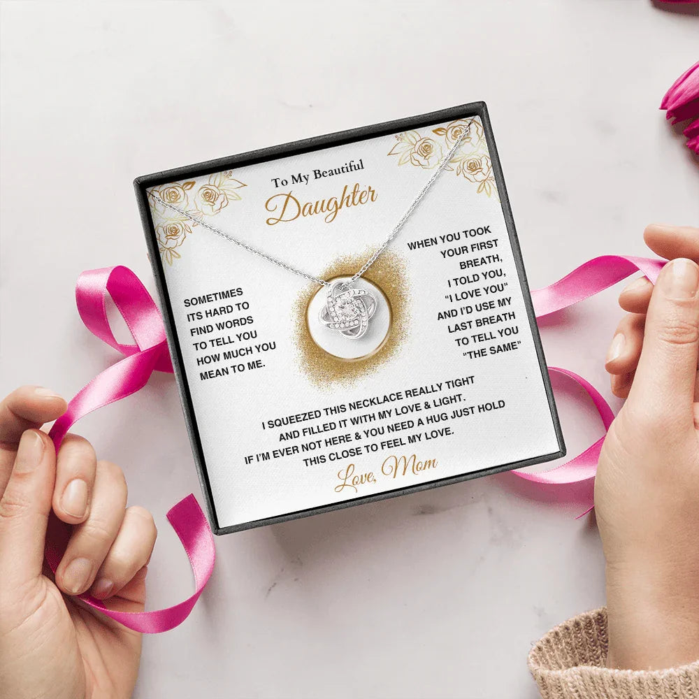 To My Beautiful Daughter - Love Knot Necklace - Gift Set - SLDDL0089 - Sunshine Letters Co