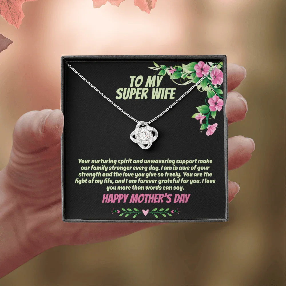 To My Super Wife - Love Knot Necklace - Gift Set - SLPMAE0004 - Sunshine Letters Co