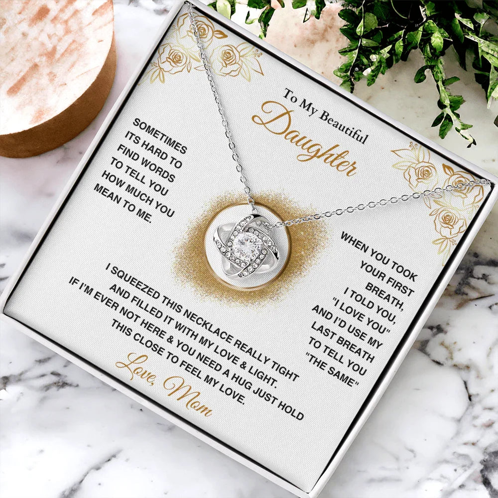 To My Beautiful Daughter - Love Knot Necklace - Gift Set - SLDDL0089 - Sunshine Letters Co