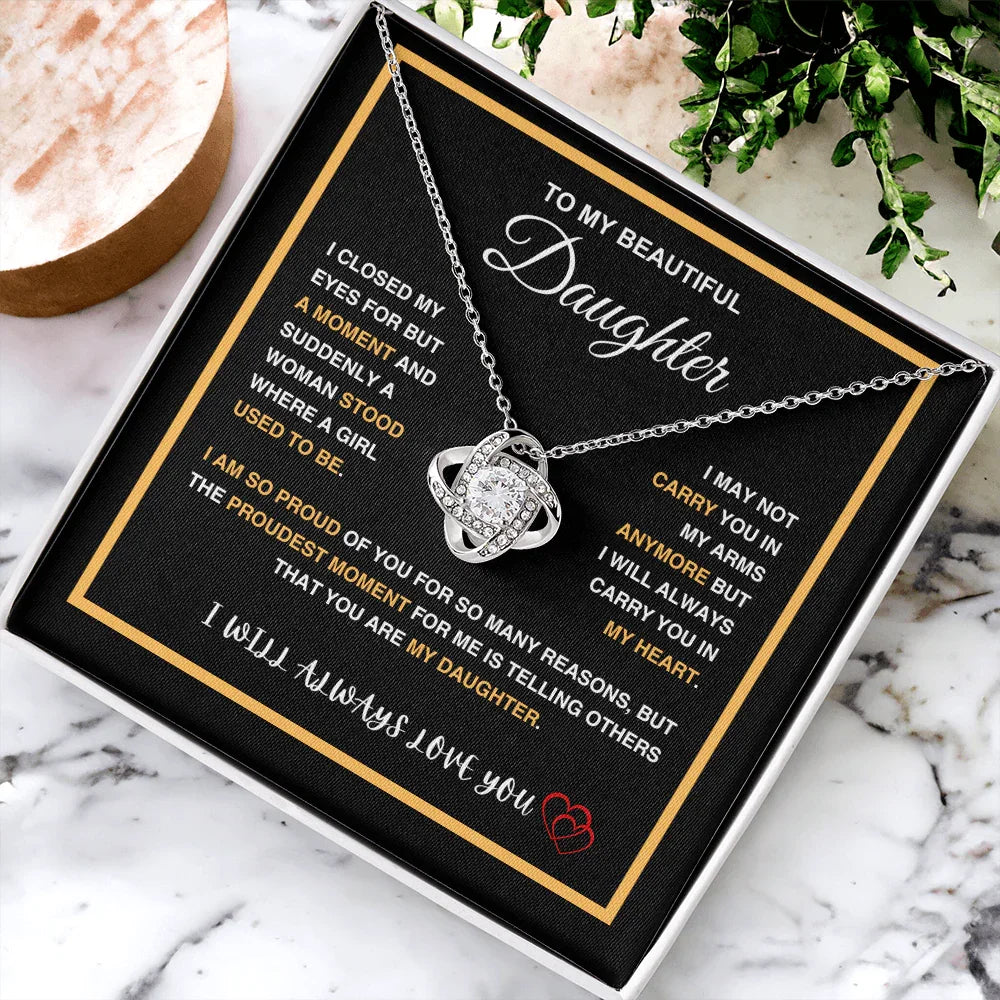 To My Beautiful Daughter - Love Knot Necklace - Gift Set - SLDDL0092 - Sunshine Letters Co