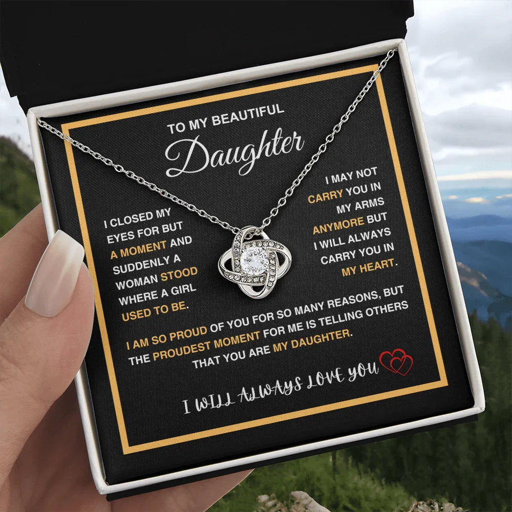 To My Beautiful Daughter - Love Knot Necklace - Gift Set - SLDDL0092 - Sunshine Letters Co