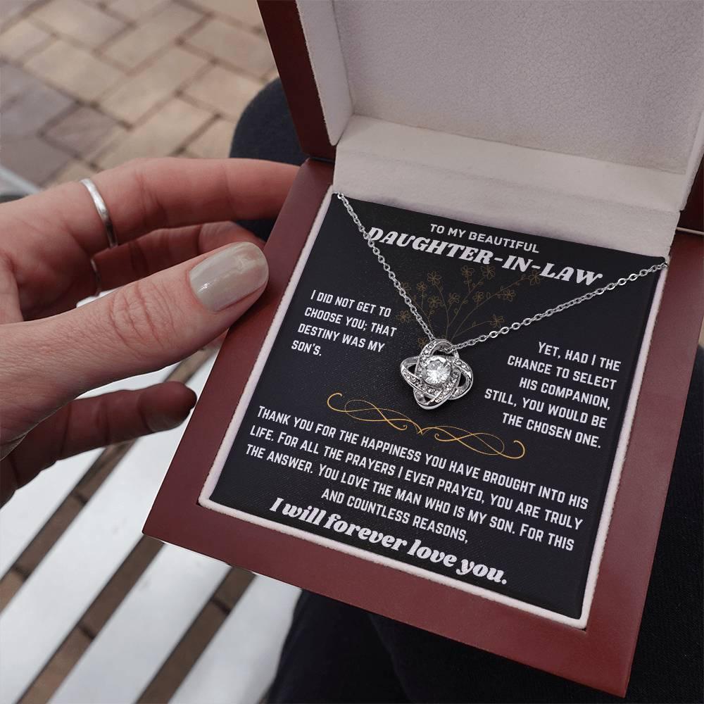 To My Beautiful Daughter-in-Law - Love Knot Necklace Gift Set - SLDDL0020 - Sunshine Letters Co