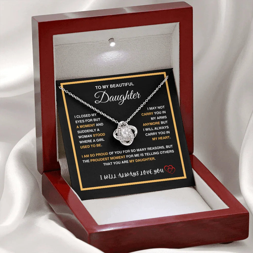 To My Beautiful Daughter - Love Knot Necklace - Gift Set - SLDDL0092 - Sunshine Letters Co