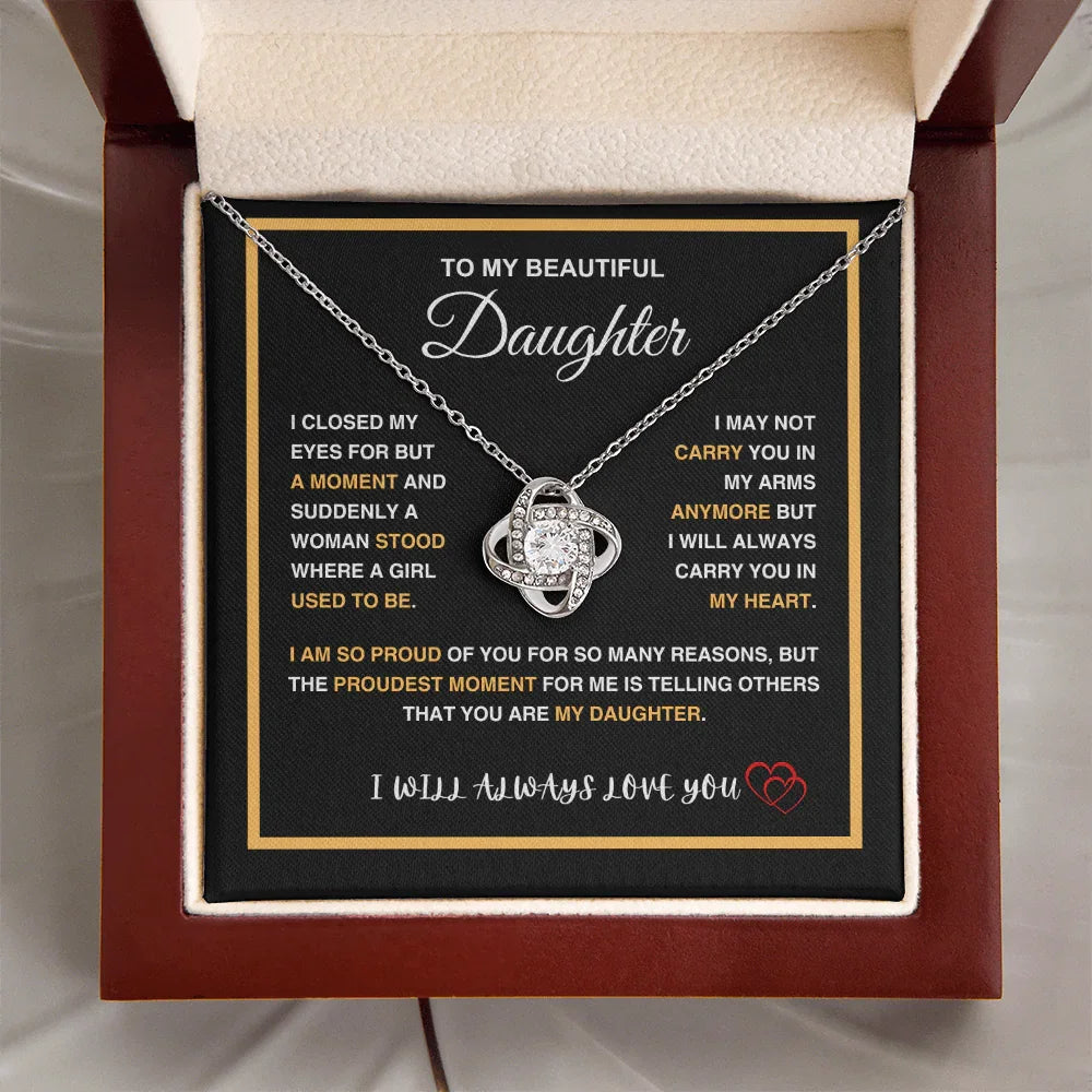 To My Beautiful Daughter - Love Knot Necklace - Gift Set - SLDDL0092 - Sunshine Letters Co