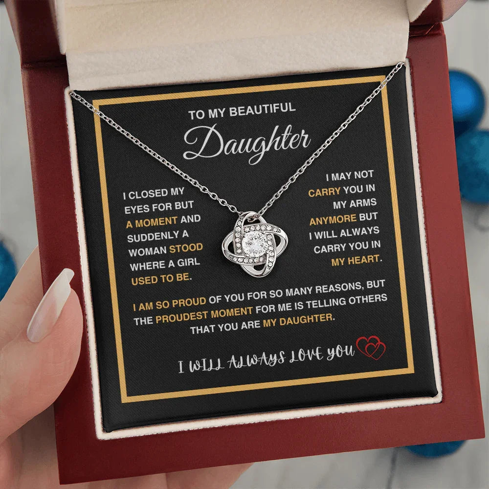 To My Beautiful Daughter - Love Knot Necklace - Gift Set - SLDDL0092 - Sunshine Letters Co