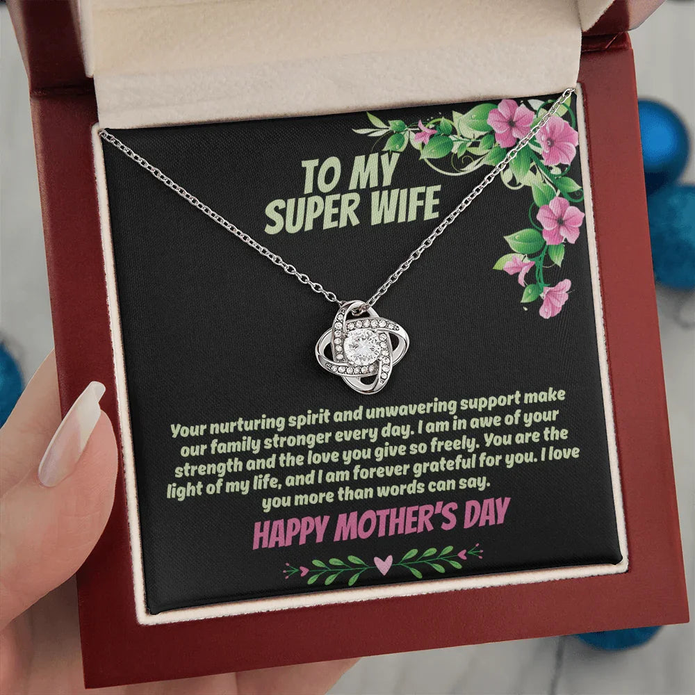 To My Super Wife - Love Knot Necklace - Gift Set - SLPMAE0004 - Sunshine Letters Co