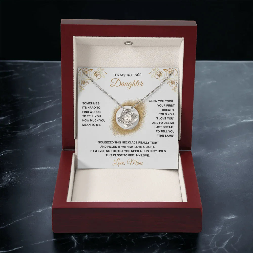 To My Beautiful Daughter - Love Knot Necklace - Gift Set - SLDDL0089 - Sunshine Letters Co