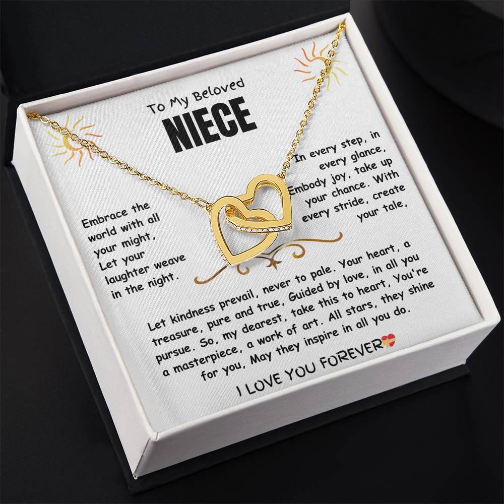 To My Beloved Niece - Interlocking Hearts Necklace - Gift Set - SLDDL0024 - Sunshine Letters Co