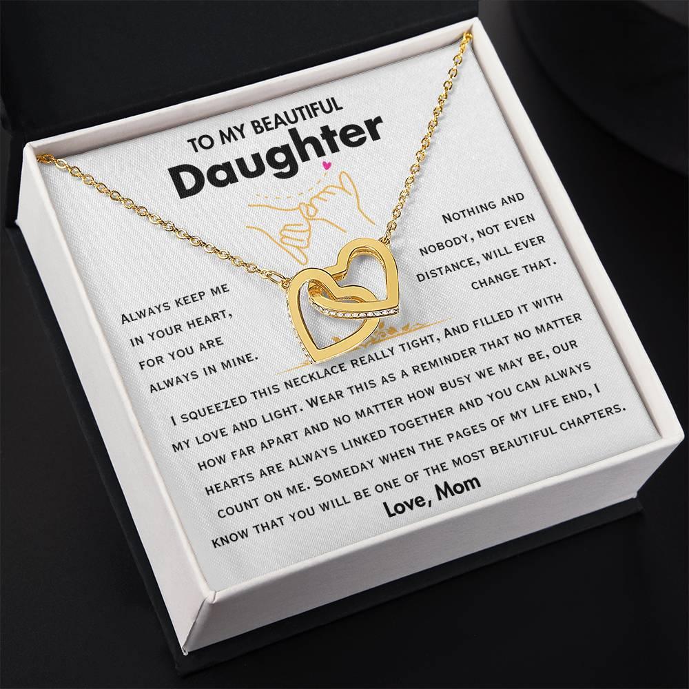 To My Beautiful Daughter - Interlocking Hearts Necklace Gift Set - SLDDL0046 - Sunshine Letters Co