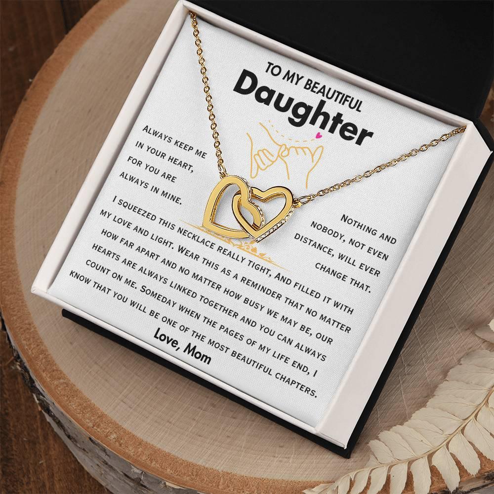 To My Beautiful Daughter - Interlocking Hearts Necklace Gift Set - SLDDL0046 - Sunshine Letters Co