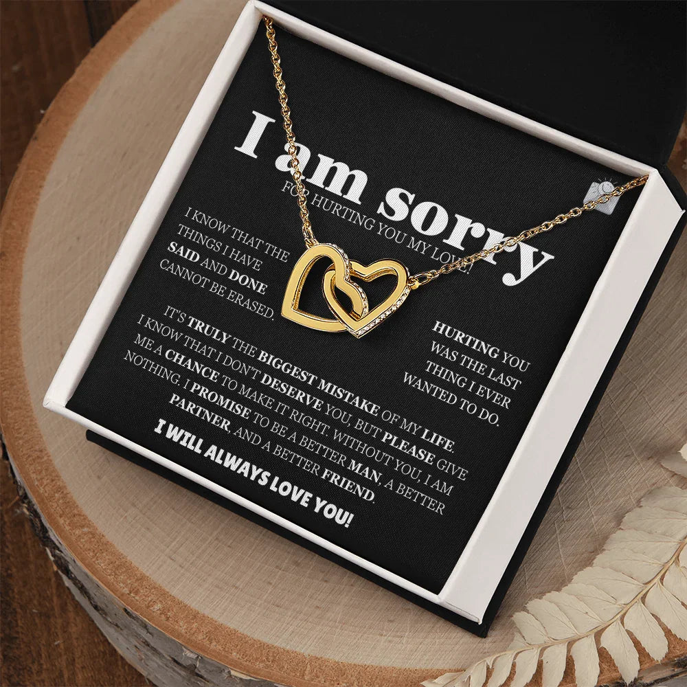 I am sorry - Interlocking Hearts Gold Necklace - Apology Gift Set - SLDDL0130 - Sunshine Letters Co