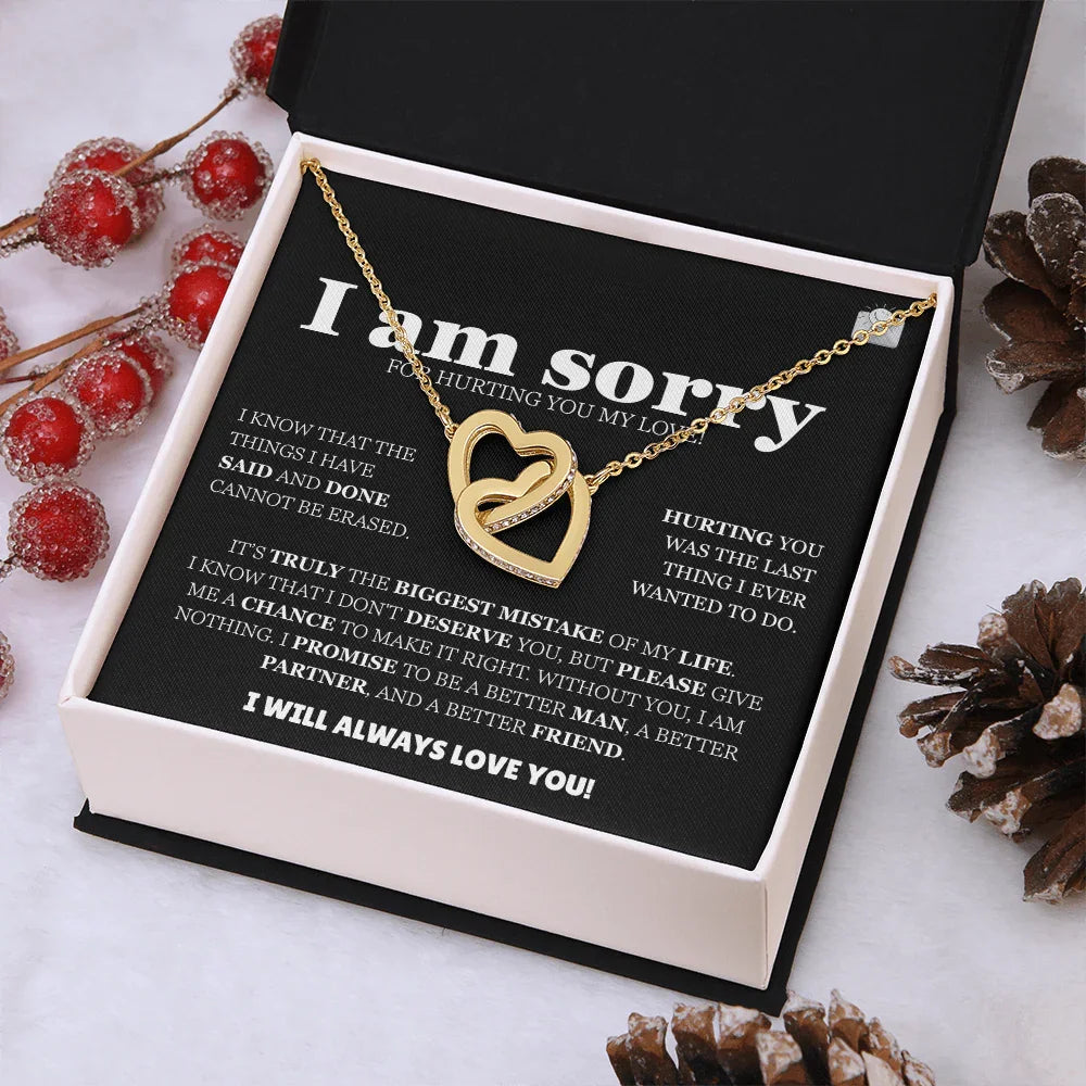 I am sorry - Interlocking Hearts Gold Necklace - Apology Gift Set - SLDDL0130 - Sunshine Letters Co