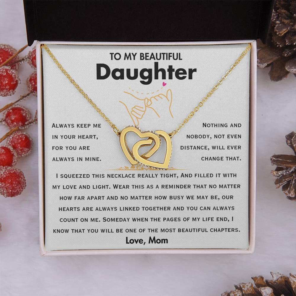 To My Beautiful Daughter - Interlocking Hearts Necklace Gift Set - SLDDL0046 - Sunshine Letters Co
