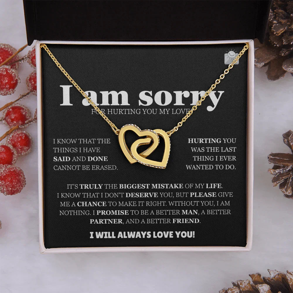 I am sorry - Interlocking Hearts Gold Necklace - Apology Gift Set - SLDDL0130 - Sunshine Letters Co