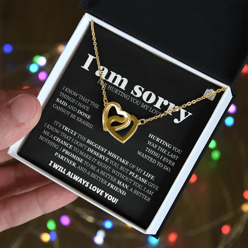 I am sorry - Interlocking Hearts Gold Necklace - Apology Gift Set - SLDDL0130 - Sunshine Letters Co