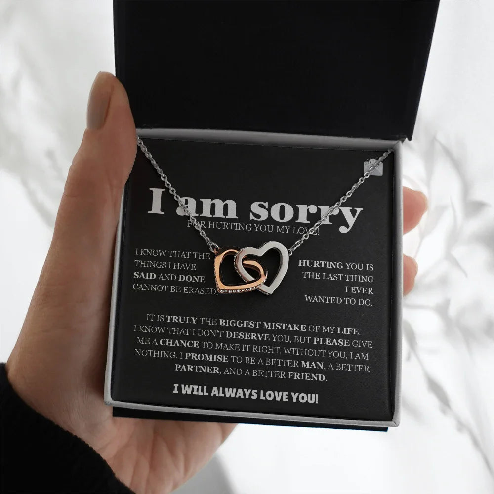 I am sorry - Interlocking Hearts Necklace - Apology Gift Set - SLDDL0129 - Sunshine Letters Co