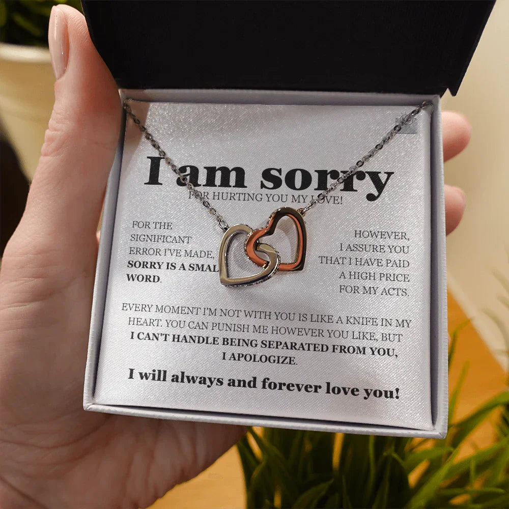 I am sorry - Interlocking Hearts Necklace - Gift Set - SLDDL0114 - Sunshine Letters Co