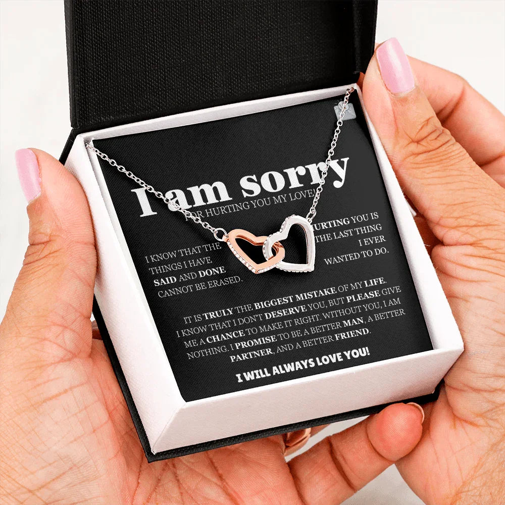 I am sorry - Interlocking Hearts Necklace - Apology Gift Set - SLDDL0129 - Sunshine Letters Co