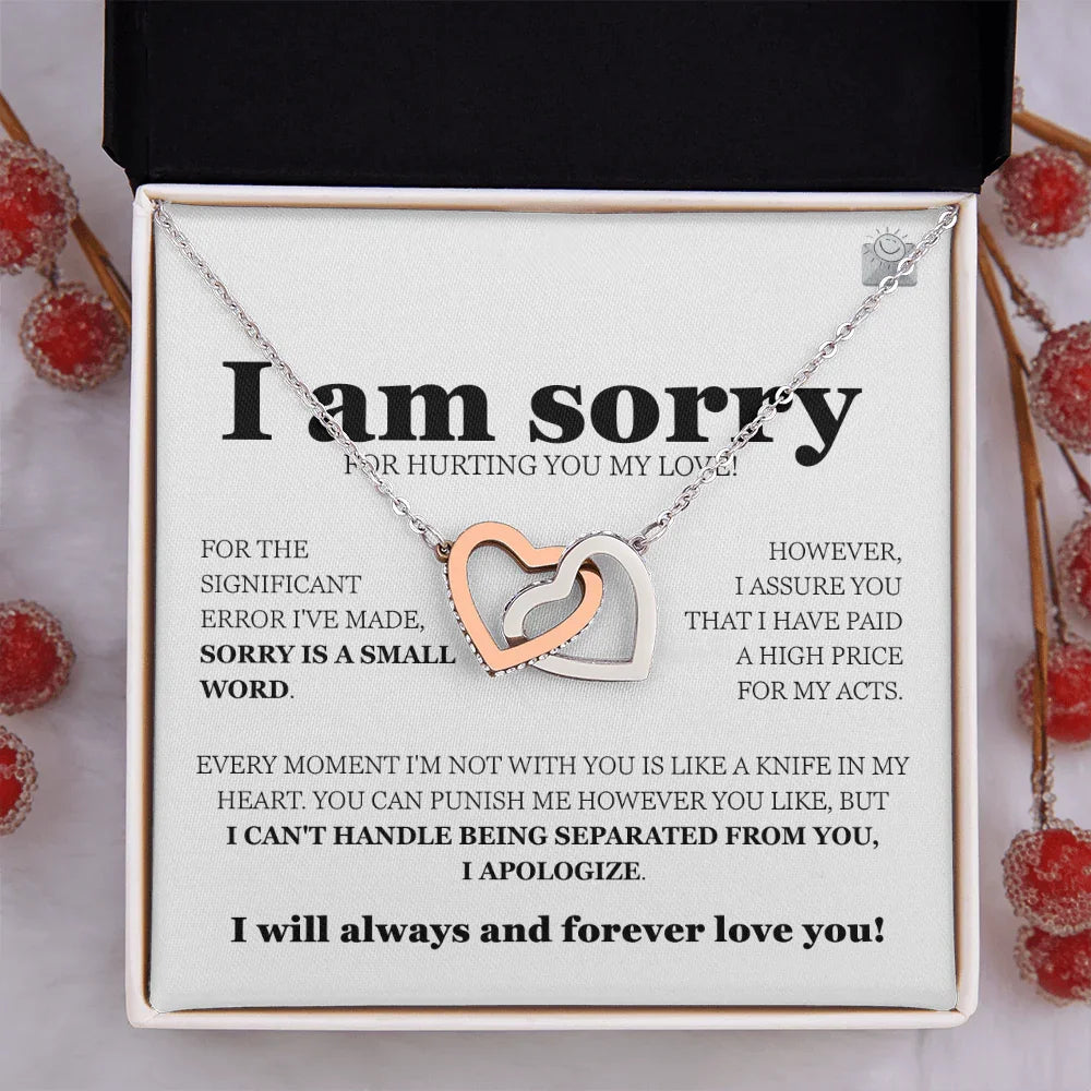 I am sorry - Interlocking Hearts Necklace - Gift Set - SLDDL0114 - Sunshine Letters Co