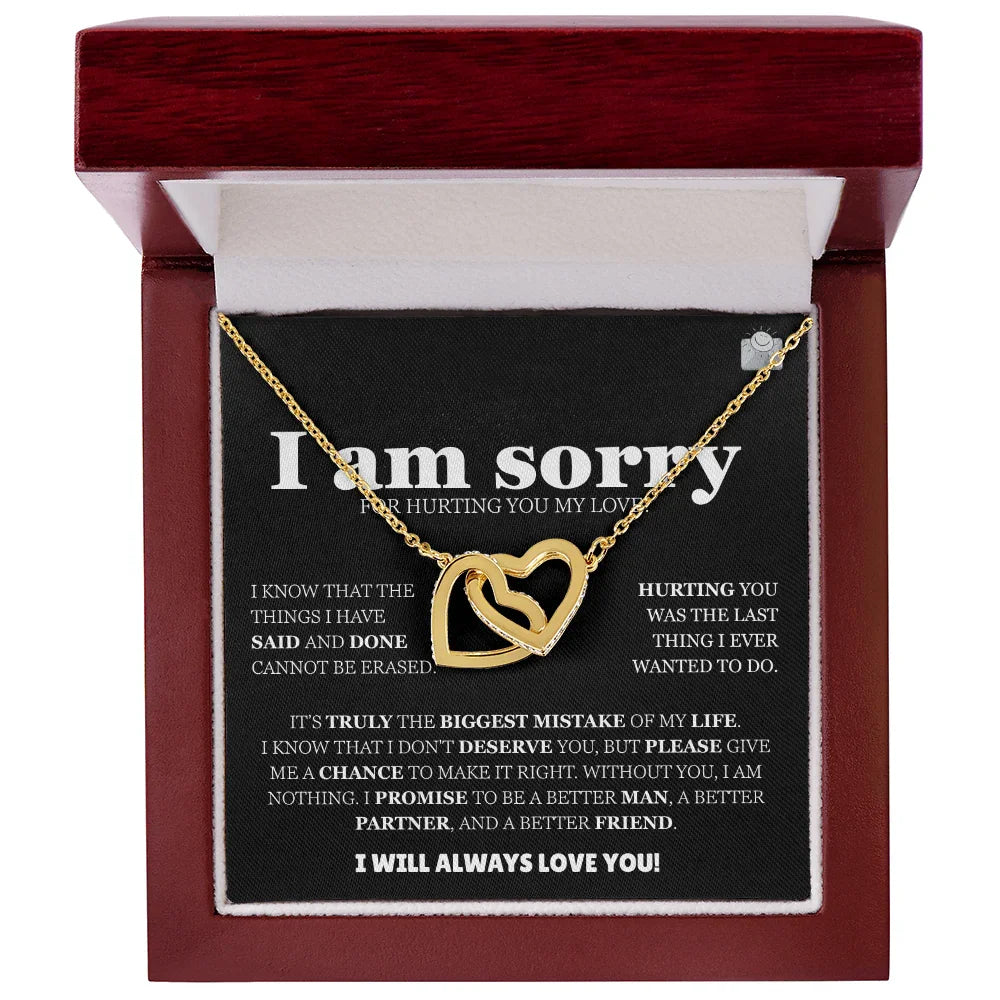 I am sorry - Interlocking Hearts Gold Necklace - Apology Gift Set - SLDDL0130 - Sunshine Letters Co