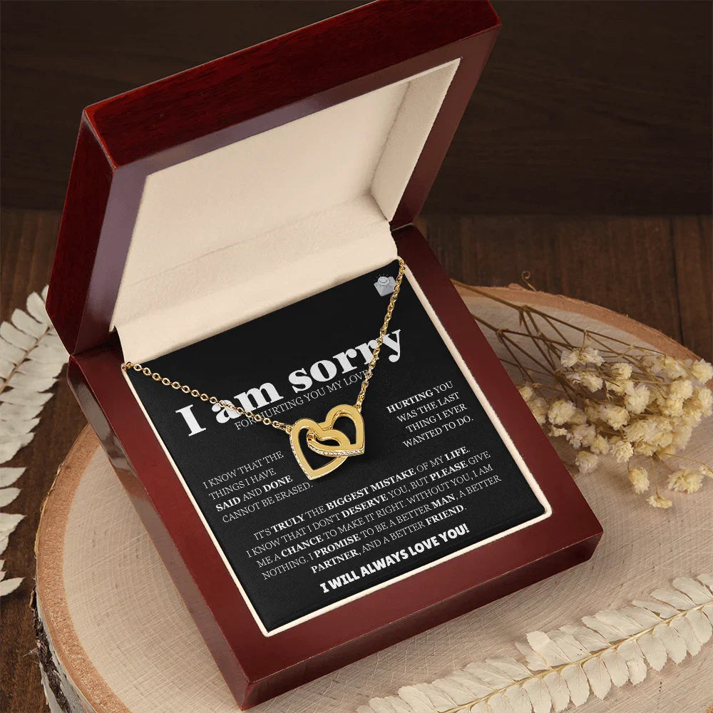 I am sorry - Interlocking Hearts Gold Necklace - Apology Gift Set - SLDDL0130 - Sunshine Letters Co