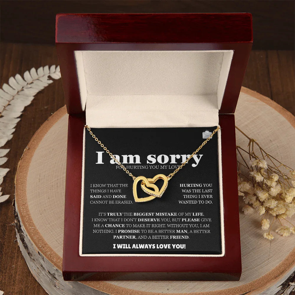 I am sorry - Interlocking Hearts Gold Necklace - Apology Gift Set - SLDDL0130 - Sunshine Letters Co