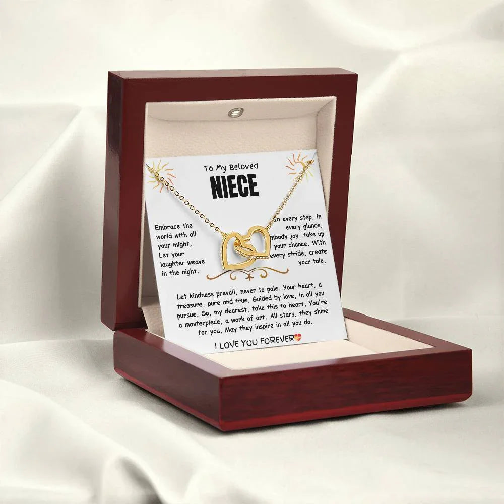 To My Beloved Niece - Interlocking Hearts Necklace - Gift Set - SLDDL0024 - Sunshine Letters Co