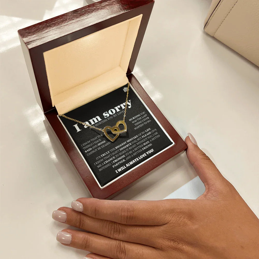 I am sorry - Interlocking Hearts Gold Necklace - Apology Gift Set - SLDDL0130 - Sunshine Letters Co