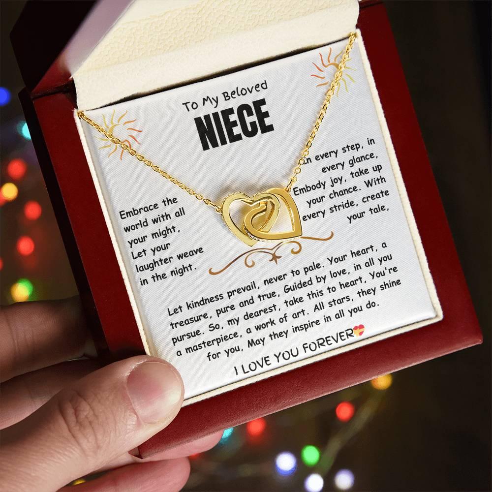 To My Beloved Niece - Interlocking Hearts Necklace - Gift Set - SLDDL0024 - Sunshine Letters Co