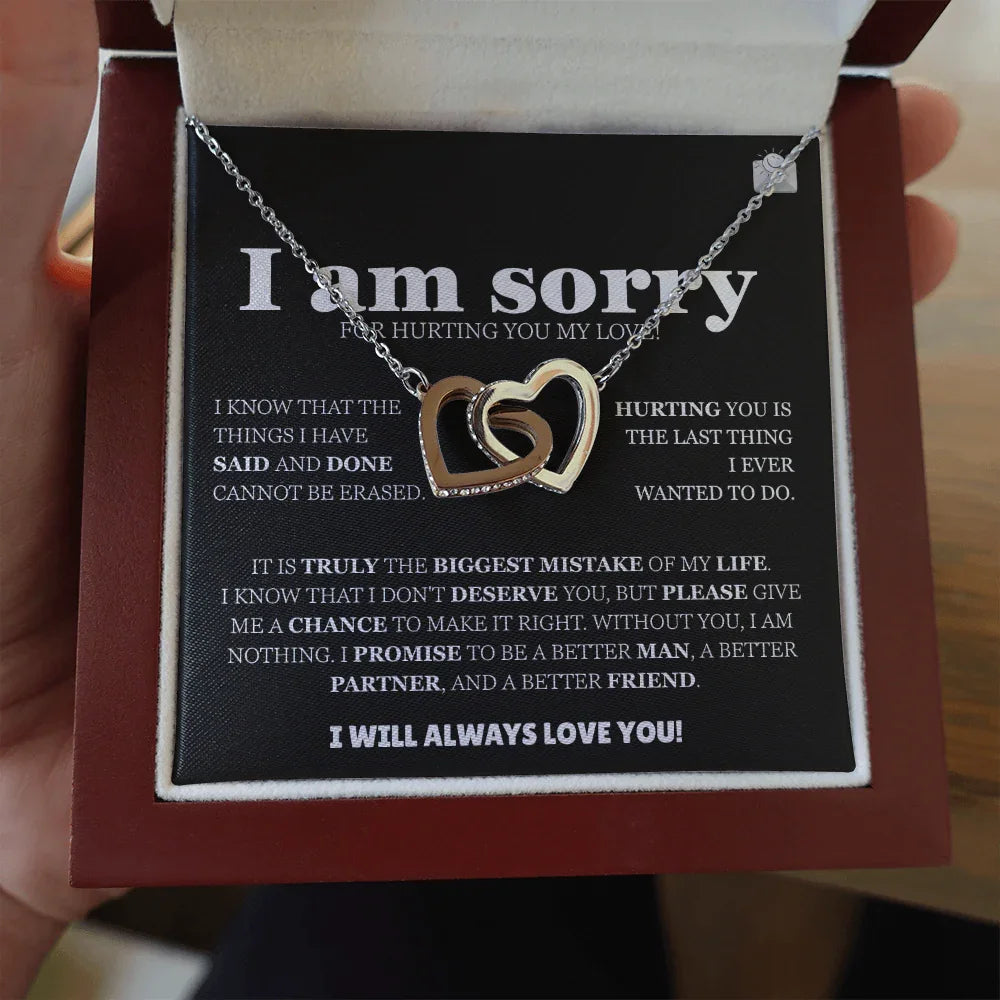 I am sorry - Interlocking Hearts Necklace - Apology Gift Set - SLDDL0129 - Sunshine Letters Co