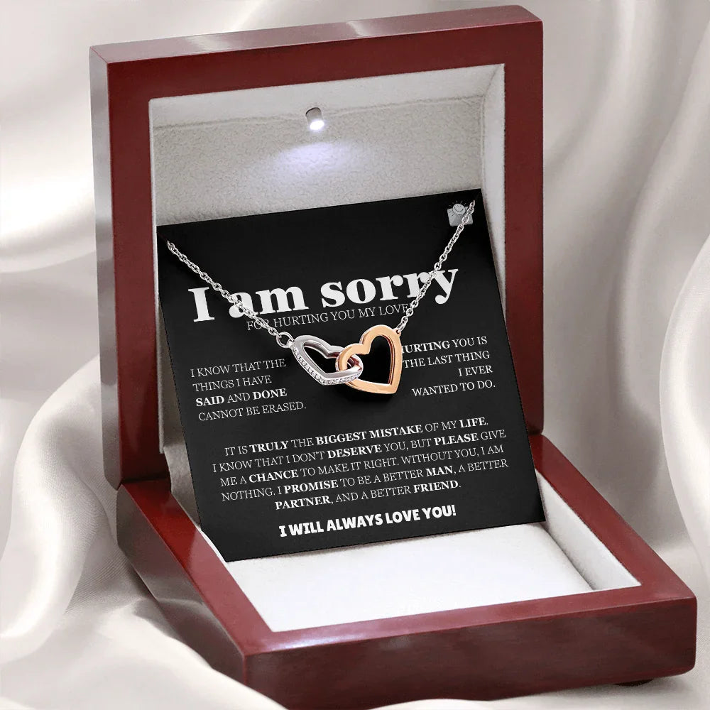 I am sorry - Interlocking Hearts Necklace - Apology Gift Set - SLDDL0129 - Sunshine Letters Co