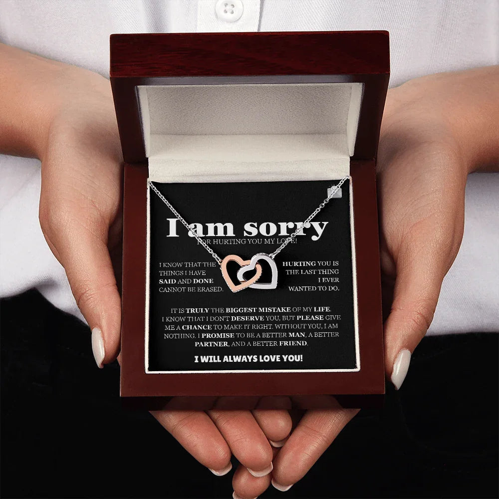 I am sorry - Interlocking Hearts Necklace - Apology Gift Set - SLDDL0129 - Sunshine Letters Co