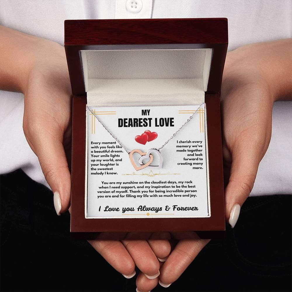To My Dearest Love - Interlocking Hearts Necklace - Gift Set - SLDDL0059 - Sunshine Letters Co