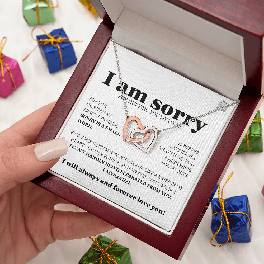 I am sorry - Interlocking Hearts Necklace - Gift Set - SLDDL0114 - Sunshine Letters Co