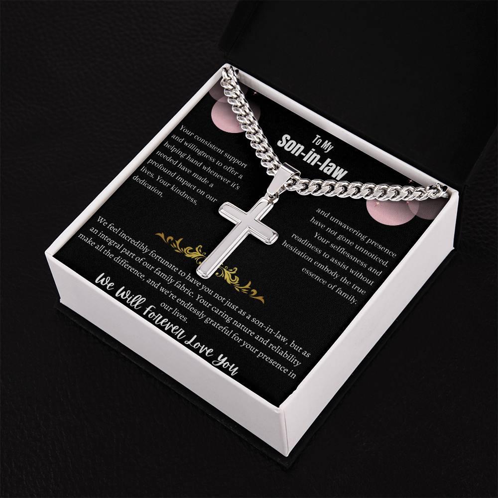 To My Son-in-law - Artisan Cross Necklace on Cuban Chain w/ MC- Gift Set - SLDDL0042 - Sunshine Letters Co
