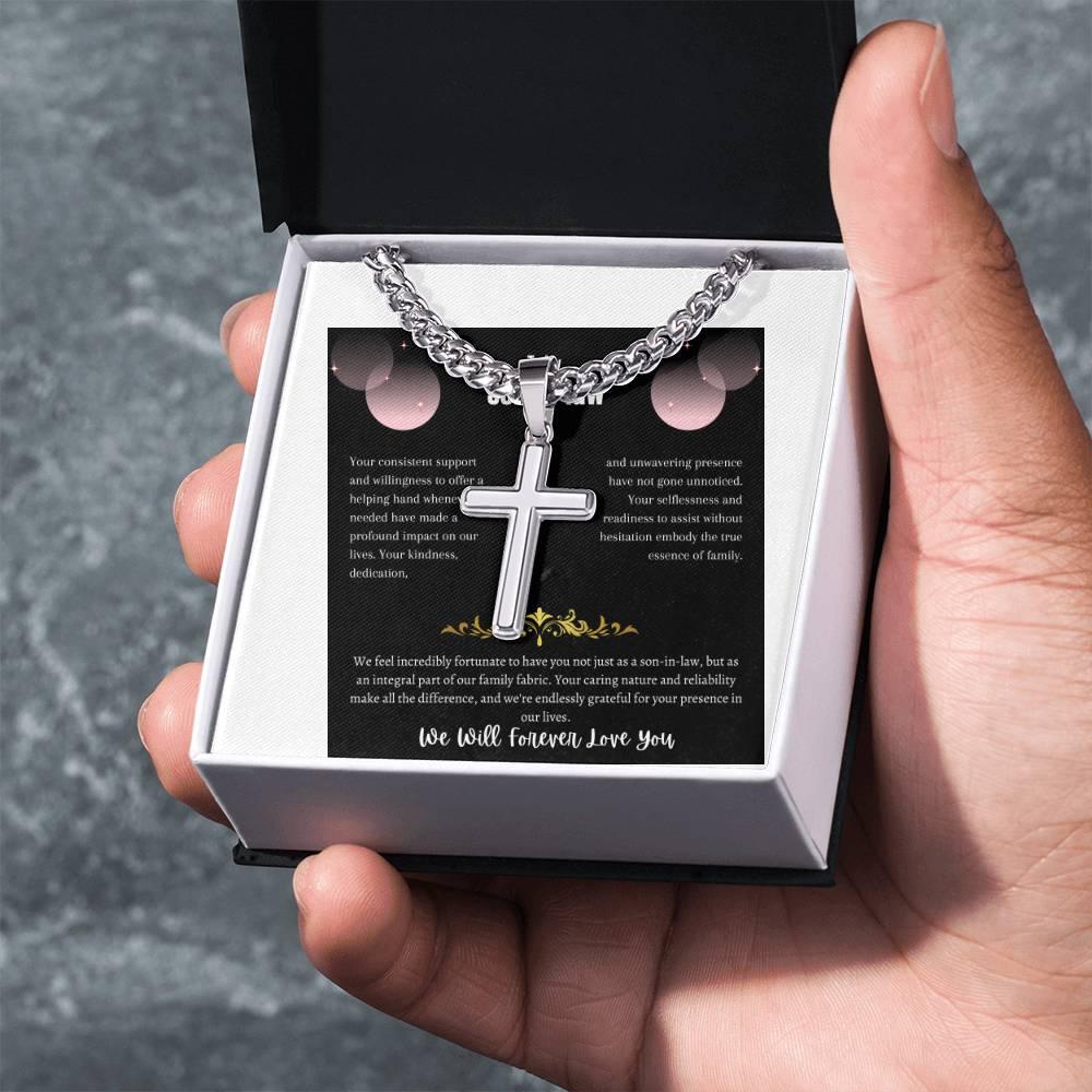 To My Son-in-law - Artisan Cross Necklace on Cuban Chain w/ MC- Gift Set - SLDDL0042 - Sunshine Letters Co